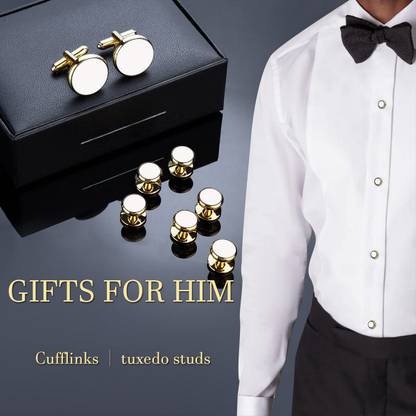 VAMA Gold Plated Classic White Cufflinks Formal Shirt Coat Tuxedo Studs Buttons Metal Buttons