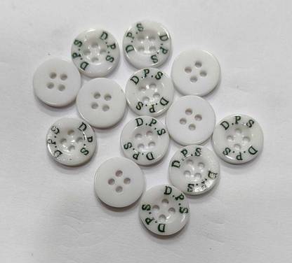 TILAK CHAND White Printed Round Buttons For School Uniform | 12.5mm Diameter (20L) | Polyester Buttons
