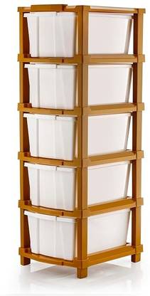 ASHLAS 5 Plastic Modular Drawer System for Home, Office Free Standing Chest of Drawers PP Collapsible Wardrobe