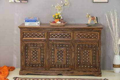 Advika Handicraft Sheesham Solid Wood Brass Jali Sideboard Solid Wood Free Standing Chest of Drawers