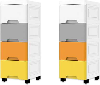 KUBER INDUSTRIES (Set of 2) Thin Plastic 4-Layer Multi Storage Drawer Organizer | Multicolor Plastic Free Standing Chest of Drawers