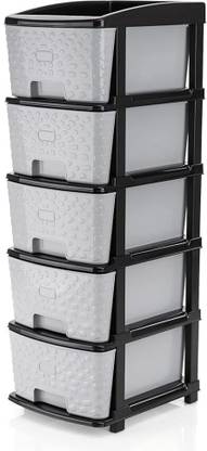 TEX-RO Chest of Drawers : Grey & Black 5 Layer Plastic Free Standing Chest of Drawers