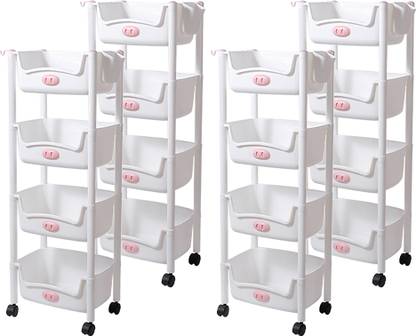 KUBER INDUSTRIES (Set of 4) Slim Storage Organizer Rack | 4-Layer Rack for Storage | White Plastic Free Standing Cabinet