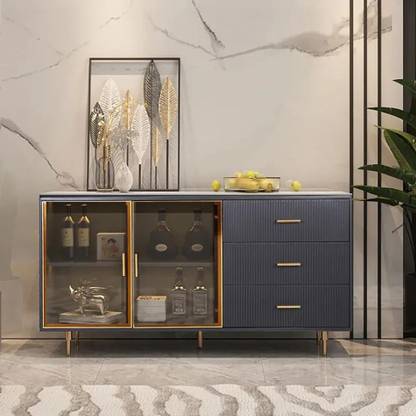 NG Decor Modern Sideboard Sintered Stone Top Luxury Buffet Tempered Glass Doors in Small Engineered Wood Free Standing Sideboard