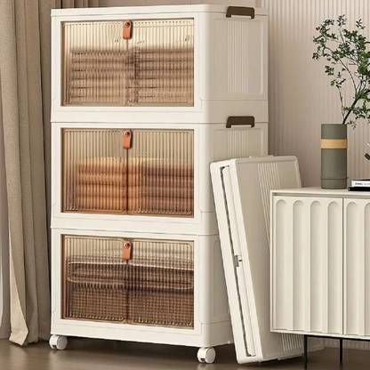 SNKR ESSENTIALS 3 Layer Foldable Cabinet Plastic Cupboard For Storage Plastic Modular Drawer Plastic Free Standing Cabinet