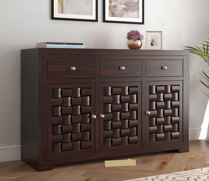 Credenza Sideboard Cabinet with 3 Drawers and 3 Shelves for Home Living Room Furniture Solid Wood Free Standing Sideboard