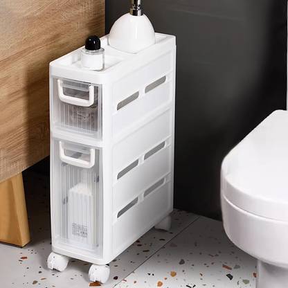 Tazomi Cabinet Storage Box, Movable Storage Cabinet With Wheels,2 Layers Plastic, Polypropylene Wall Shelf
