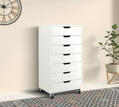 MEHAI Craft & Design Chest of 7 Drawer On Castors for Living Room Solid Wood Free Standing Sideboard
