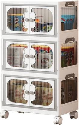 HOUSE OF QUIRK 3 Layer Storage Box Wardrobe with Wheels with Multiple Compartments Plastic Free Standing Cabinet