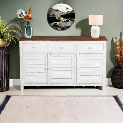 K A F Solid Wood Madrid Sideboard and Cabinet | White Sideboard Cabinet Solid Wood Free Standing Cabinet