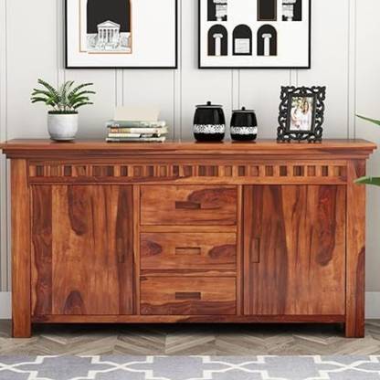 veenuarts Sheesham Wood Sideboard Storage Cabinet with 3 Drawer and 2 Door Storage Solid Wood Free Standing Sideboard