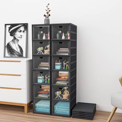 KUBER INDUSTRIES (Pack of 2) 6-Tier Transparent Plastic Collapsible Closet/Cabinet | Grey Plastic Free Standing Chest of Drawers