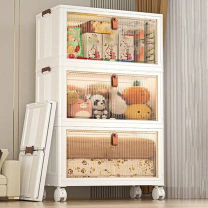 MEVIGO 3-Door 3-Shelf Plastic Collapsible Cupboard PC Collapsible Wardrobe