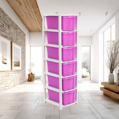 MAXTID 6 Layer Pink Foldable Cabinet Plastic Cupboard For Storage Plastic ModularDrawer Plastic Free Standing Cabinet