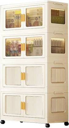 HOUSE OF QUIRK 4 Layer Storage Box Cabinet Wardrobe with Wheels and Living Room Storage (45cm) Plastic Free Standing Cabinet