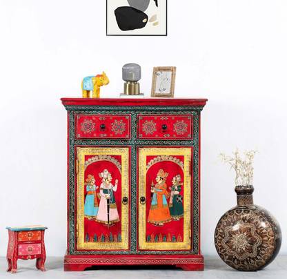 APRODZ Raji Wooden Handpainted Sideboard Solid Wood Free Standing Chest of Drawers
