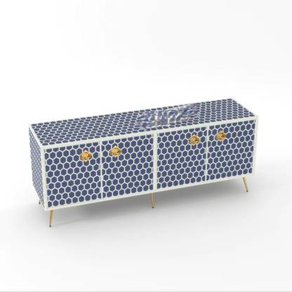 JODHA Bone Inlay Media Console - HoneyComb (Indigoblue) Solid Wood Wall Mount Cabinet