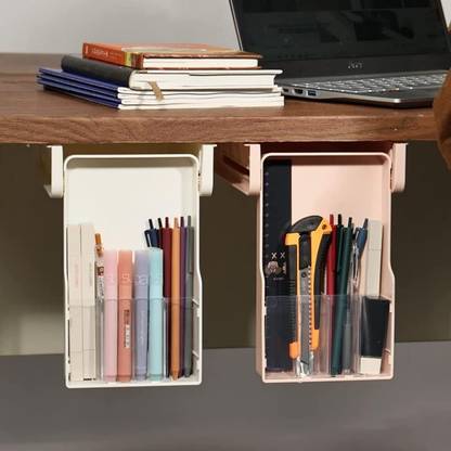 IVYLA Under Drawer Storage Expandable Tray Desk Stationery Organizer for Office School Plastic Wall Mount Chest of Drawers