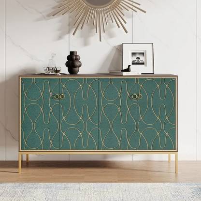 NG Decor 59" Modern Blue Sideboard Buffet with Doors Carved Credenza Adjustable Shelves Engineered Wood Free Standing Sideboard