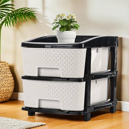 HOMESTIC by Kuber Industries 2-Layer Multi-Purpose Plastic Drawer Storage Organiser | Black & White Plastic Free Standing Chest of Drawers