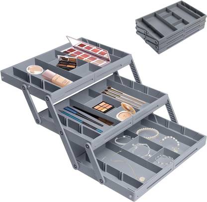 parspar Multi Level Smart Collapsible Drawer Storage for Desk, Makeup, Jewellery, Office Plastic Free Standing Sideboard