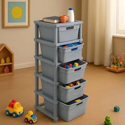 Flipkart SmartBuy 5-Tier Plastic Storage Organizer/Modular Plastic Drawer for Home/Office/Hospital Plastic Free Standing Cabinet
