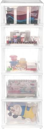 Cutting EDGE XL and Small Modular Plastic Drawer Combo Set For Home, Office( 3 XL & 2 Small) Plastic Free Standing Cabinet
