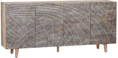 Furniza Hand-Carved 4-Door Sideboard for Living Room Solid Wood Free Standing Sideboard