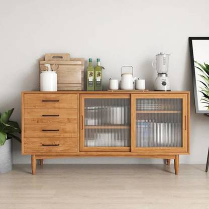 NG Decor Sideboard Buffet with 2 Glass Doors & 4 Drawers & 1 Shelf in Small Engineered Wood Free Standing Sideboard