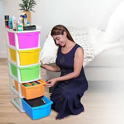 kridha Multicolor 5 Layer Storage Drawer Organizer Plastic Free Standing Chest of Drawers