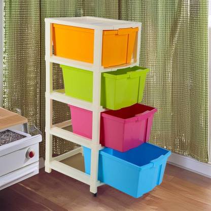 Floe 4XL Plastic Multi-Purpose Modular Drawer Chest Drawer Storage Organizer for Home Plastic Free Standing Chest of Drawers