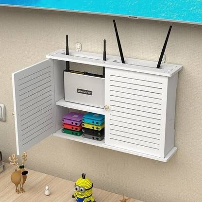 peelorange WiFi Router Storage Box Organizer Hider Cord Management Container Solid Wood Wall Mount Cabinet