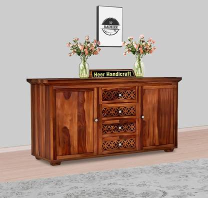 heer handicraft Wood Sideboard Cabinet Multipurpose Storage Cabinets with 4 Drawers & 2 Cabinets Solid Wood Free Standing Chest of Drawers