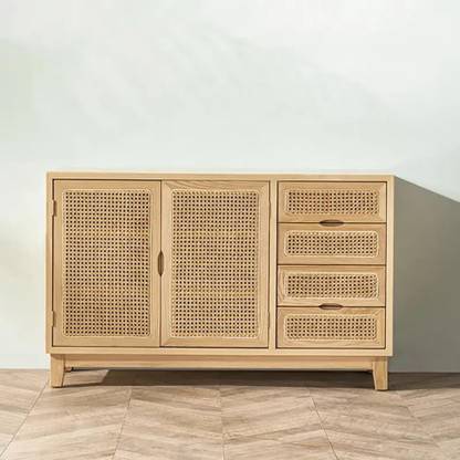 NG Decor Sideboard Buffet Rattan Kitchen Buffet Cabinet with 2 Doors 2 Shelves 4 Drawers Engineered Wood Free Standing Sideboard