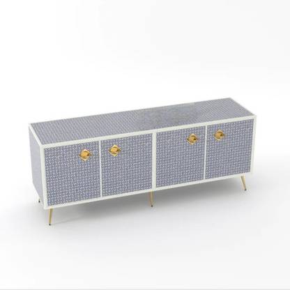 JODHA Bone Inlay Media Console - Geometric Flower(Indigoblue) Solid Wood Wall Mount Cabinet