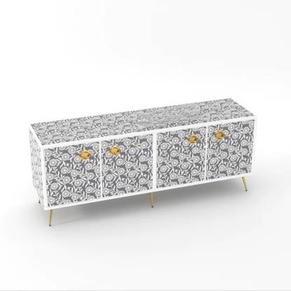 JODHA Bone Inlay Media Console - Sunflower(Grey) Solid Wood Wall Mount Cabinet