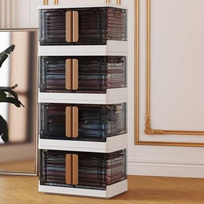 Vittamix 4 Units Multipurpose Folding Cabinet Storage Organizer Box with Wheels&Lid.(4XL) Plastic Free Standing Chest of Drawers