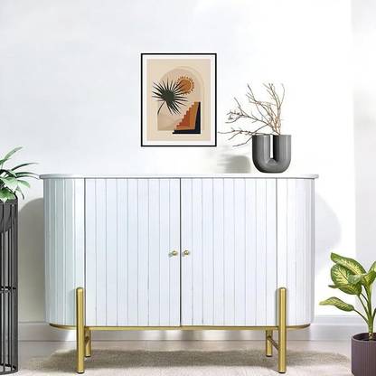 K A F Solid Wood | Sideboard Cabinet | Sideboard 120 cm | Finish- White Solid Wood Free Standing Cabinet