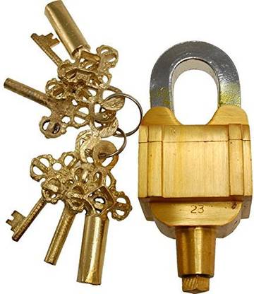 BRASS BLESSING HOME GARDEN Brass 6 Key Square Trick Puzzle Padlock - 3 Keys x 2 Set (5056) Combination Lock