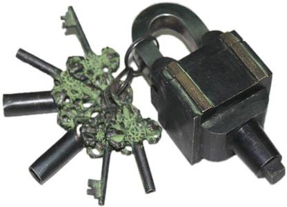BRASS BLESSING Brass 6 Key Square Trick Puzzle Padlock - 3 Keys - Black Finish (5057) Keyed Cam Lock