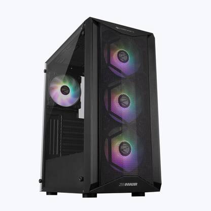 ZEBRONICS Invader RGB Gaming Atx with AIO Cooler Support MID TOWER Cabinet with USB 2.0 and USB 3.0 Ports Compatible with Gaming Console