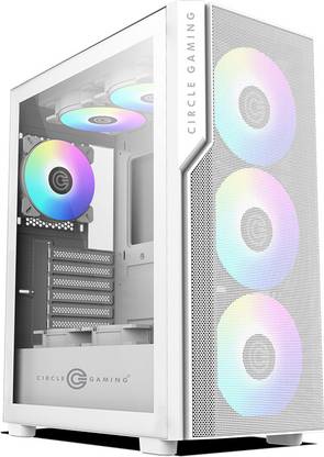 CIRCLE GAMING Eliminator X5 Mid Tower Computer Case I Gaming Cabinet I Supports E-ATX MB | Front Mesh, Tempered Glass Side Panel, 3 x 140 mm 1 x120 ARGB Fan Preinstalled Cabinet