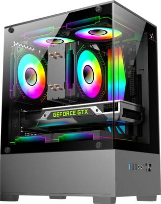 Plutofy CG05 by Century Star | Supports MATX, ITX | 5 x 120mm PREINSTALLED RGB Fans Mid Tower Cabinet with USB 2.0 and USB 3.0 Ports Compatible with Computer