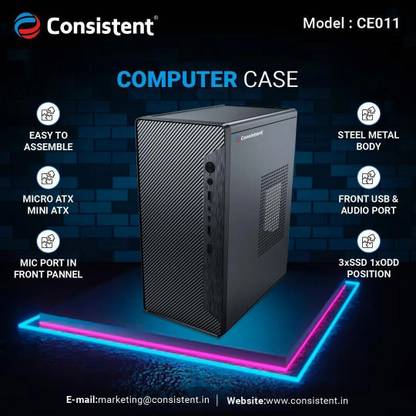 Consistent Computer Cabinet Mid Tower Cabinet with USB 2.0 and USB 3.0 Ports Compatible with Computer