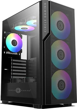 CIRCLE GAMING Eliminator X5 Mid Tower Computer Case I Gaming Cabinet I Supports E-ATX MB | Front Mesh, Tempered Glass Side Panel, 3 x 140 mm 1 x120 ARGB Fan Preinstalled Cabinet