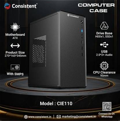 Consistent cabinet Mid Tower Cabinet with USB 2.0 and USB 3.0 Ports Compatible with Computer