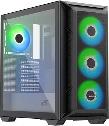 Ant Esports 611 Air | Support ATX, Micro-ATX, Mini-ITX with Pre-Installed 4 x 120mm Fan Mid Tower Cabinet with USB 2.0 and USB 3.0 Ports Compatible with Gaming Console