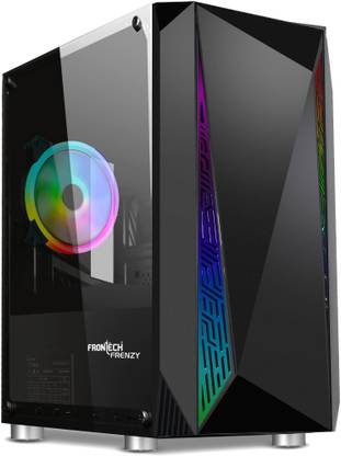Frontech FRENZY Gaming Computer Case with 2-USB 1.1|HD Audio & Tempered Glass Panel | RGB Mid Tower FT-4287 Cabinet with USB 2.0 and USB 3.0 Ports Compatible with Computer
