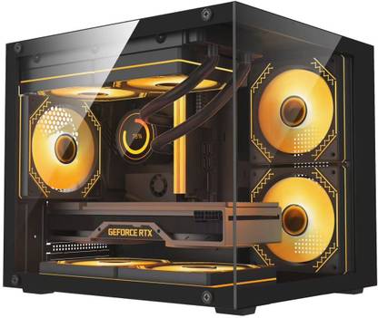 Plutofy NOVA1 | MATX, ITX | Compact Cube Cabinet with 3 Pre-installed RGB Fans Mid Tower Cabinet with USB 2.0 and USB 3.0 Ports Compatible with Computer