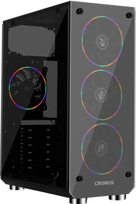 ZEBRONICS CRONUS Gaming Cabinet, Mid-Tower, 4 RGB Fans, AIO Support, Glass Mid tower Cabinet with USB 2.0 and USB 3.0 Ports Compatible with Gaming Console